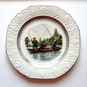 Vintage Wood&Sons Decorative Plate Catching a Trout Embossed (# 3)